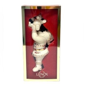 Lenox Vintage Santa & Teddy Festive Ornament in Cream/Gold Christmas Holiday EUC